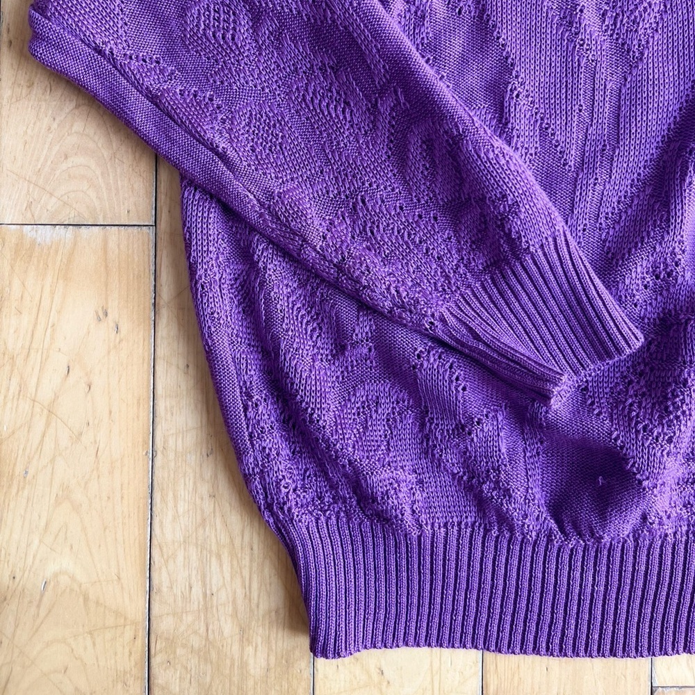 Excelsior Vintage 90s Purple Lace Collar Purple Knit Sweater Size Small Medium - Picture 2 of 6